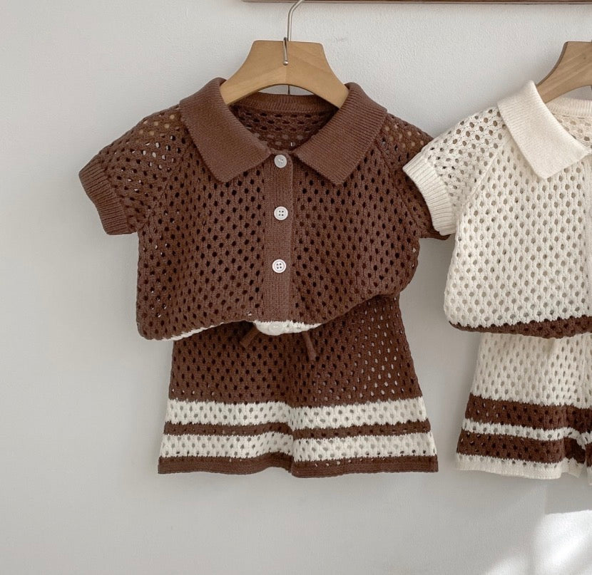 Brown Crochet Two-Piece Set