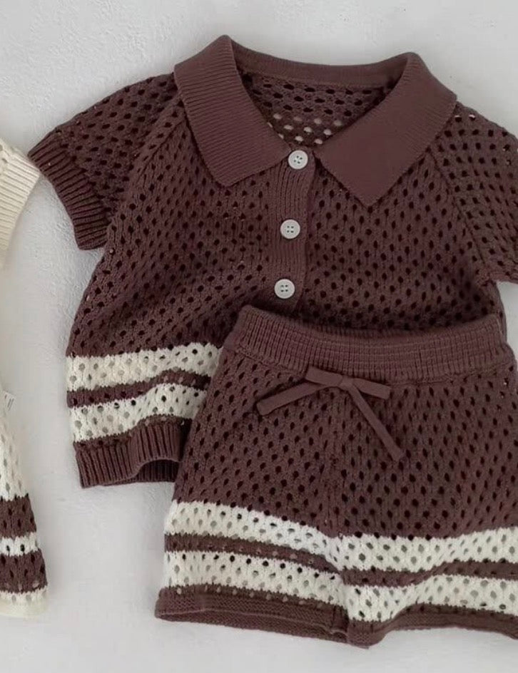 Brown Crochet Two-Piece Set