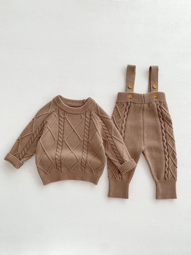 Brown Cable Knit Two-Piece Set