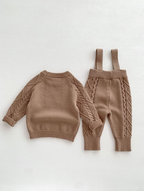 Brown Cable Knit Two-Piece Set
