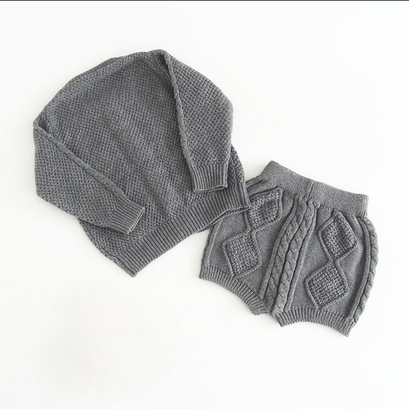 Grey Cable Knit Two-piece Set